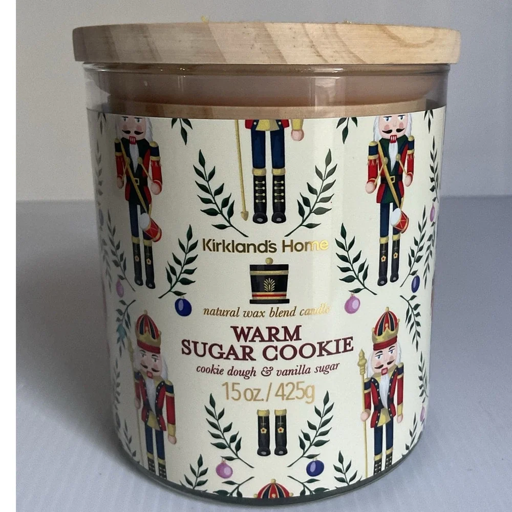 Kirkland’s Home Cookie Candle Warm Sugar 15 oz Nutcracker Jar w/ Embroidered Lid